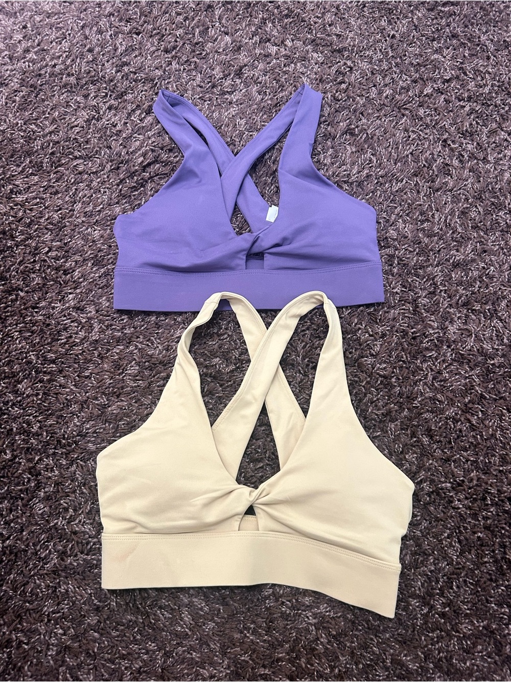 Fabletics Twist Front Cross-Back Bralettes - Lavender & Cream